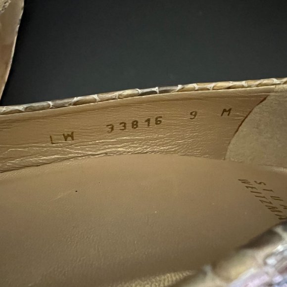 Stuart Weitzman Logo Plainfield Leather Snakeskin Peep-Toe Pump 9 Medium - Picture 9 of 16